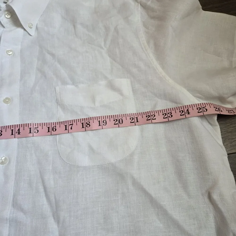 J Crew Mens XXLT Baird McNutt Irish Linen Shirt White Short Sleeve Button Front